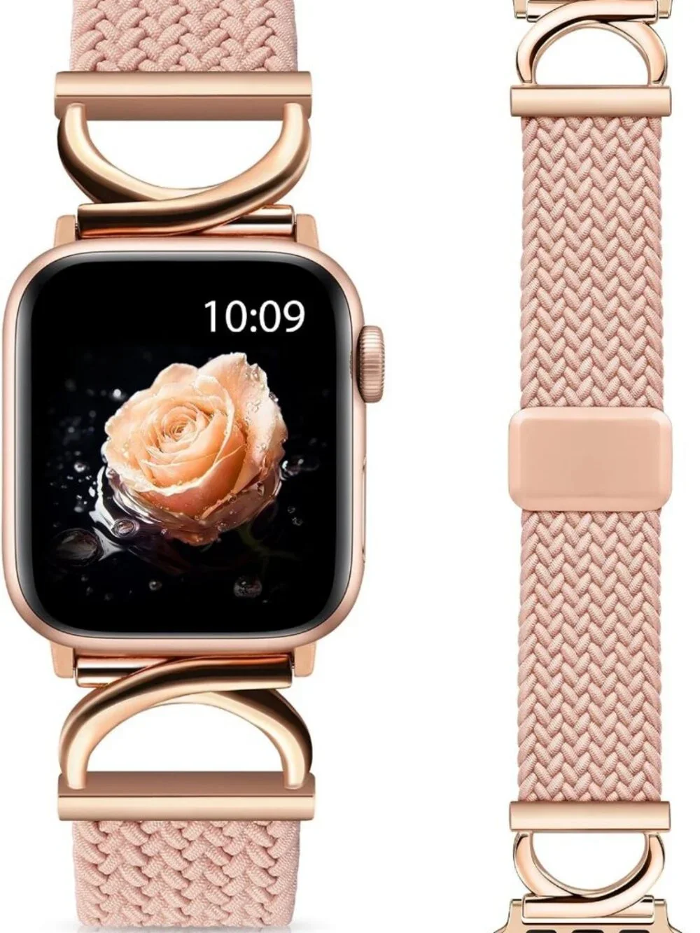 Stylish Magnetic Braided Band for Apple Watch 38-49mm, Dressy C-Shape Metal